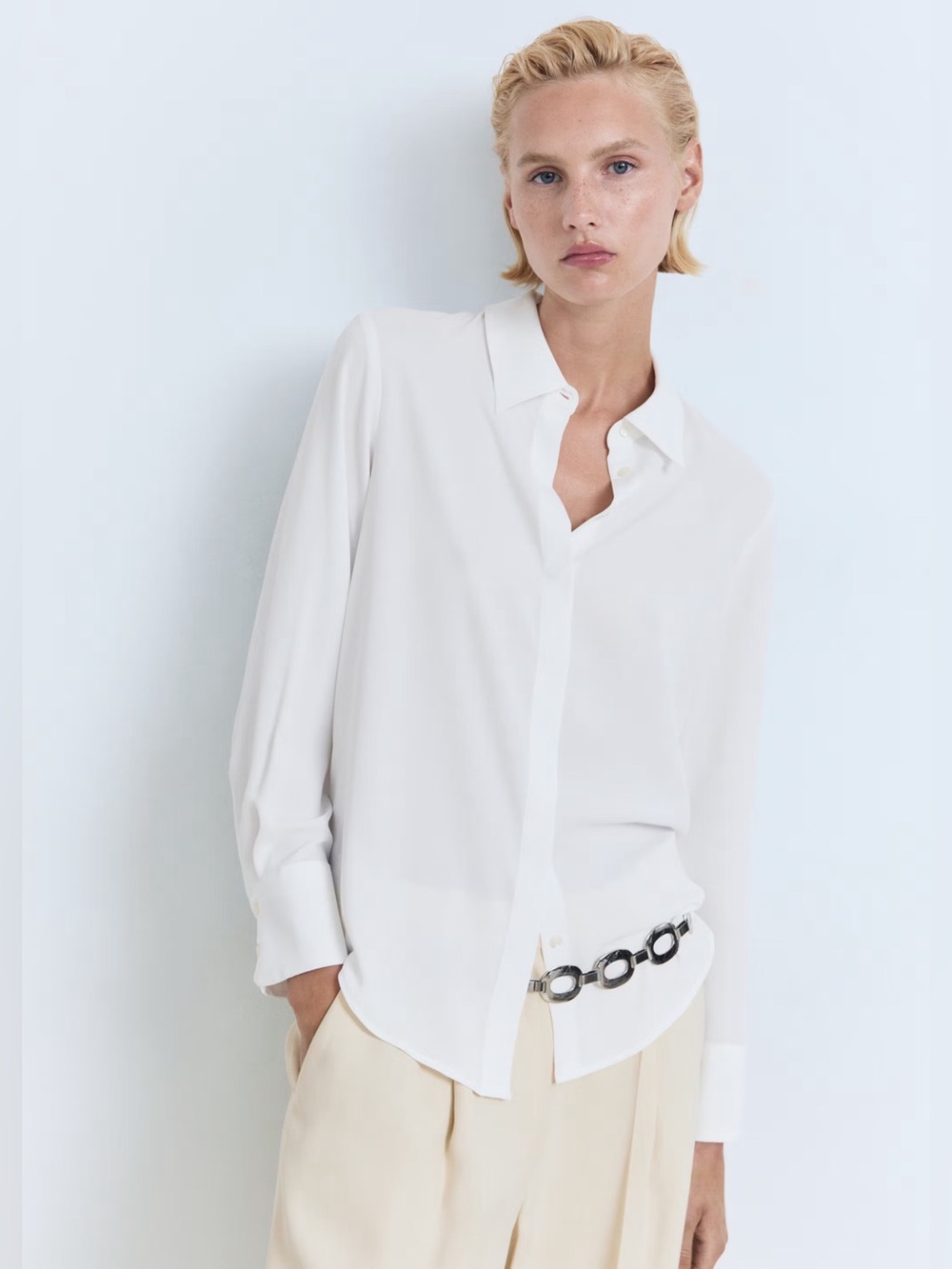 Mango White fluid long sleeved shirt NWT